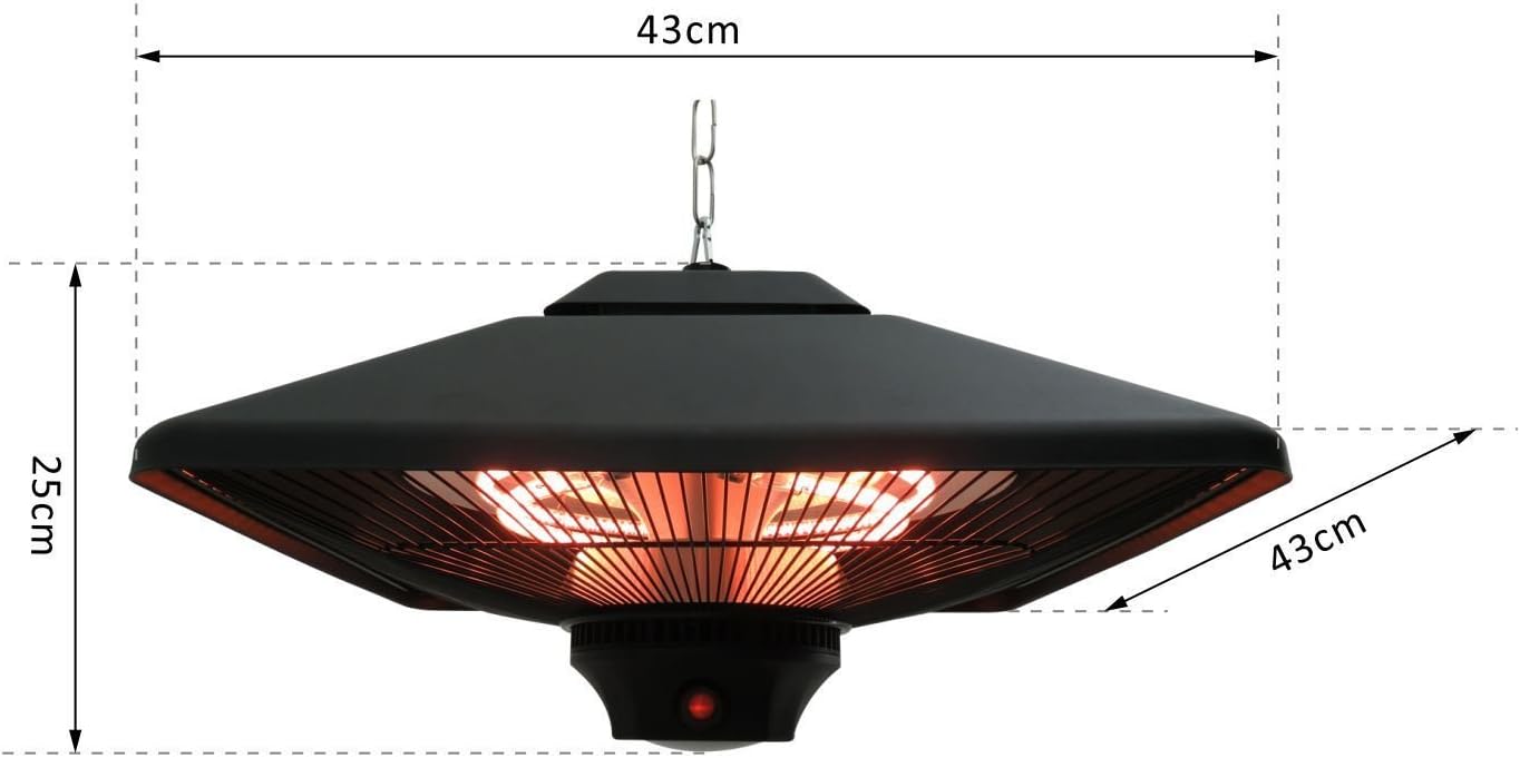 Terrasverwarmer – Plafondverwarmer – Warmtestraler – Balkonverwarmer – Halogeen Verwarmer – 2000W Met Afstandsbediening – Inclusief LED-Verlichting