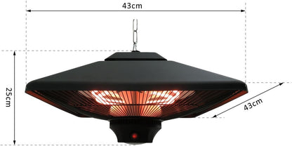 Terrasverwarmer – Plafondverwarmer – Warmtestraler – Balkonverwarmer – Halogeen Verwarmer – 2000W Met Afstandsbediening – Inclusief LED-Verlichting