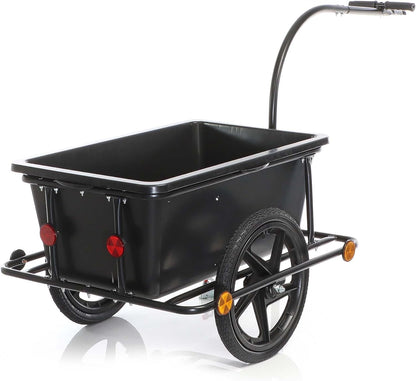 Wiltec fietskar tot 80 kg met koppeling en luchtbanden, zwarte fietsaanhanger 90 liter voor transport, fietsaanhangwagen met uitneembare bak