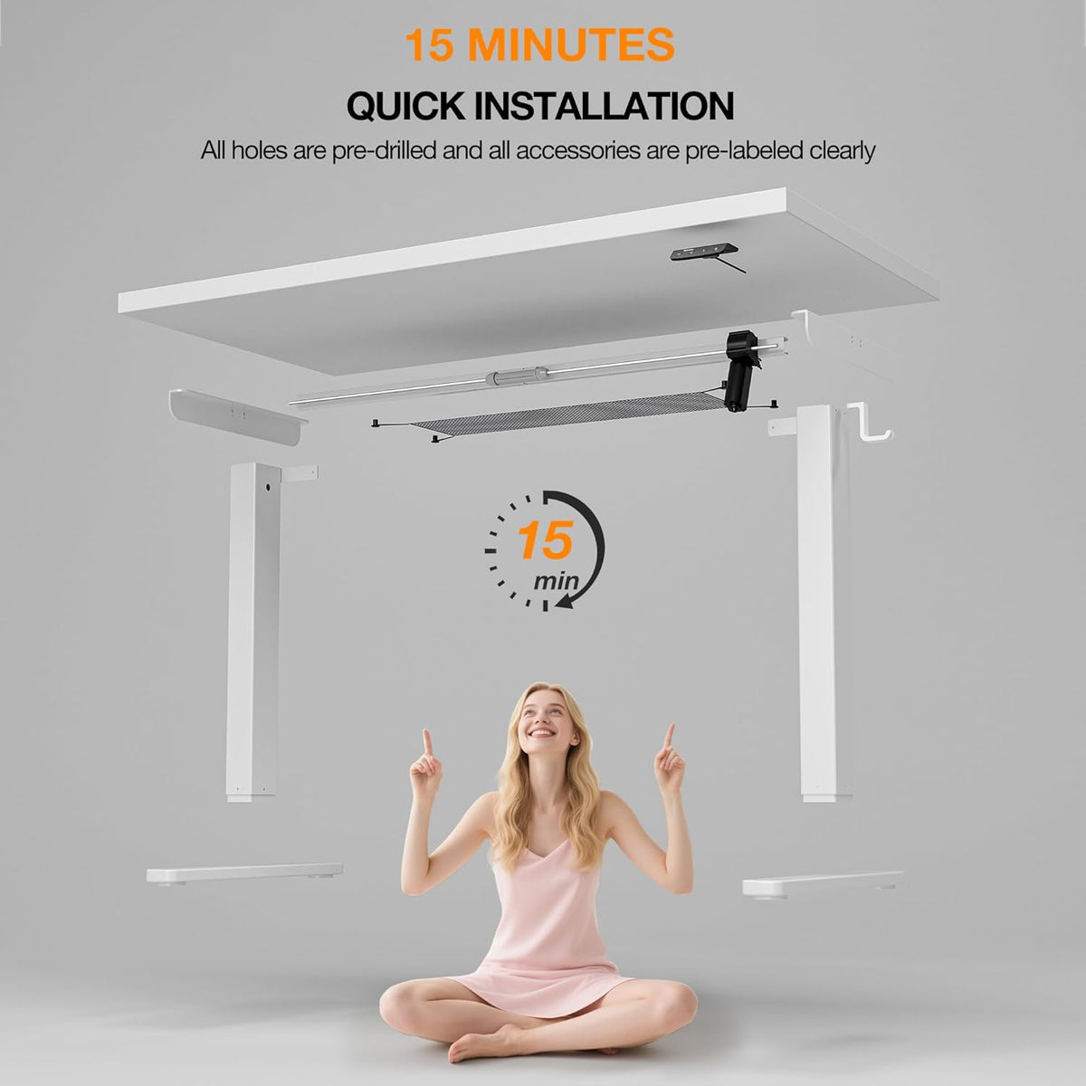 Height Adjustable Desk, 120x60cm, Electric with Memory Function, Standing Desk, Computer Table, Cable Management and Hooks, Adjustable Standing Desk for Office and Home, White - QUORE