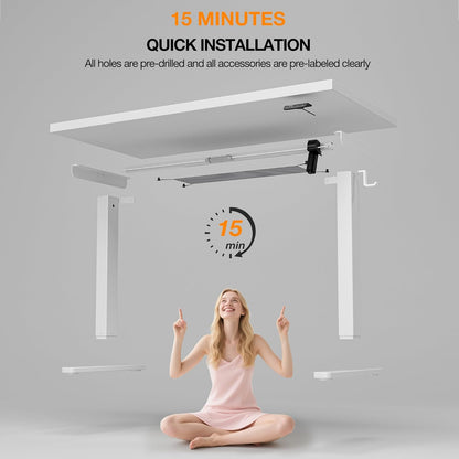 Height Adjustable Desk, 120x60cm, Electric with Memory Function, Standing Desk, Computer Table, Cable Management and Hooks, Adjustable Standing Desk for Office and Home, White - QUORE