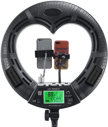 LV-960EII 96W LCD-scherm dimbaar 3200K-5500K hartvormig LED-ringlicht met afstandsbediening & 3 hot shoe voor YouTube-camera Smartphone Portret Selfie Video Studio
