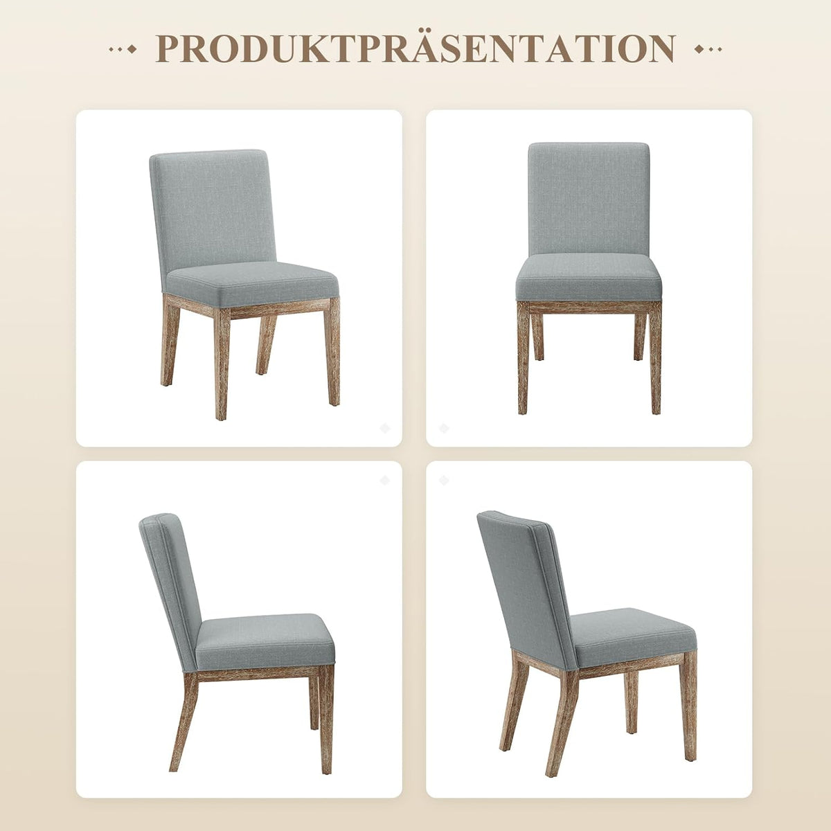 COLAMY Set van 4 eetkamerstoelen, moderne eetkamerstoelen met stoffen bekleding, keukenstoelen in landelijke stijl voor restaurant en woonkamer, grijs