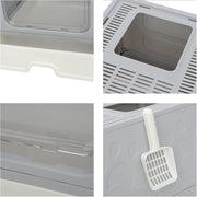 Kattenbak - Kattenbakvulling - Kattentoilet - Opvouwbare - met Deksel -  Inc. Scoop - Veer Teaser - Kam - Siliconen Borstel - voor Huisdieren - Gemakkelijk te Reinigen - 41 x 41 x 51 cm - Grijs
