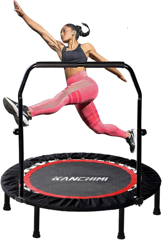 Kanchimi 48 inch Opvouwbare Mini Fitness Indoor Oefening Workout Rebounder Trampoline met Handvat, Max Belasting 350 lbs (zwart)