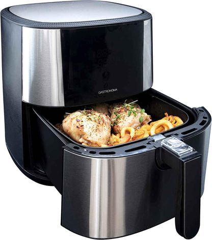 Gastronoma 18290002 Heteluchtfriteuse, 6 liter, XXL, van roestvrij staal, met digitaal led-display, 8 programma's, 1800 watt, heteluchtfriteuse, zonder olie, roestvrij staal, zwart