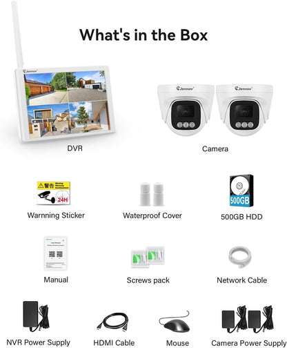 5MP Bewakingscameraset – Beveiligingscamera – Toezichtcamera – Buitencamera – WiFi Camera – 10" Monitor – 2 Draadloze Camera’s – AI Persoonherkenning & Geluid-Licht Alarm