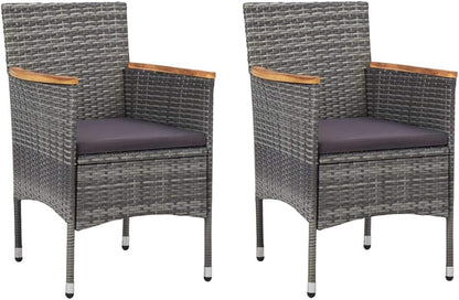 Set of 2 Rattan Garden Chairs with Grey Cushions, Modern Chairs with Armrests Made of Acacia Wood and Weatherproof Steel Frame for Outdoor Use - QUORE
