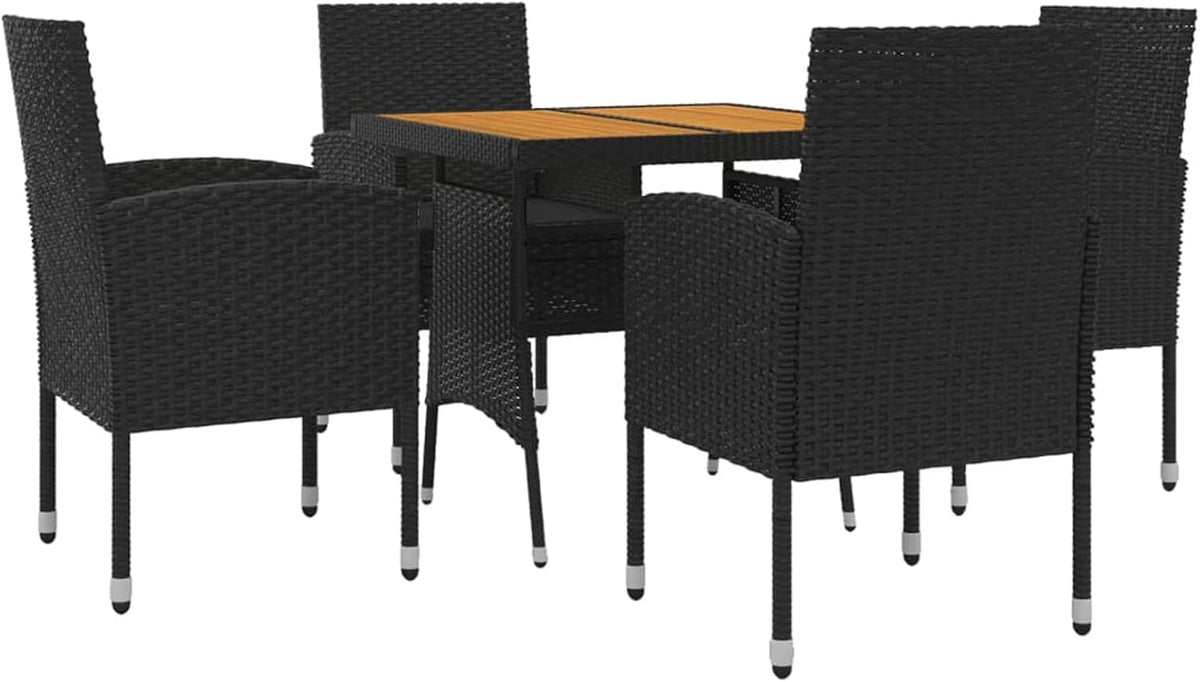 Tidyard Eetkamerset voor tuin, 5 stuks, van polyrotan zwart, tafel en stoelen, tuinmeubelset, eetkamer voor buiten, tafel en tuinstoelen, set voor buiten, van rotan - QUORE