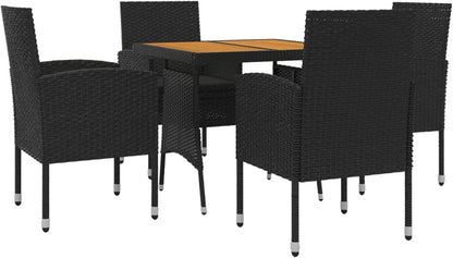 Tidyard Eetkamerset voor tuin, 5 stuks, van polyrotan zwart, tafel en stoelen, tuinmeubelset, eetkamer voor buiten, tafel en tuinstoelen, set voor buiten, van rotan - QUORE
