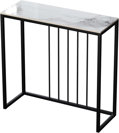 FATIVO Consoletafel van marmeren ingang: gladde gefrituurde stenen woonkamerconsoletafel 80 × 30 × 78,5 cm modern wit entree meubel, zwart frame, Scandinavisch design bankpunt – jade wit