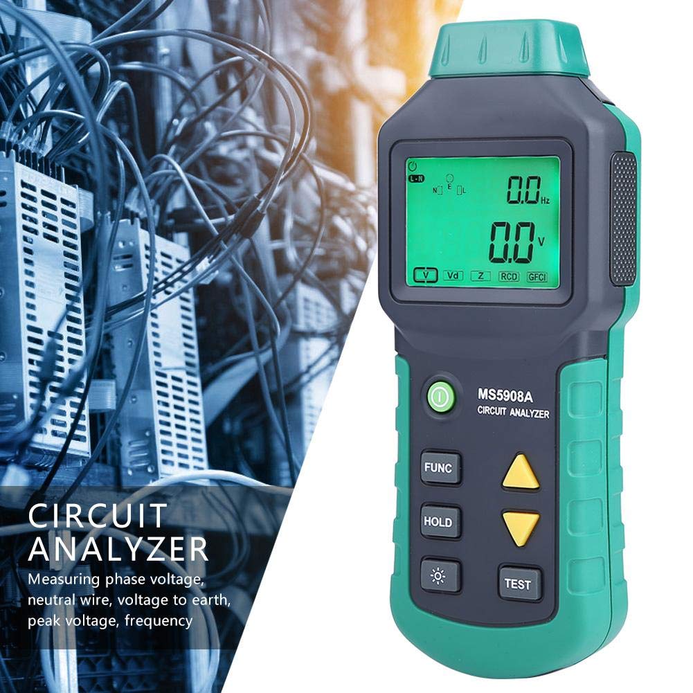 LCD Circuit Analyzer, laagspanningsverdeler, fouttester, RCD GFCI stopcontacten, AC220V, MS5908C, wisselspanning, meting massabeleidingsimpedantie (EU stekker)