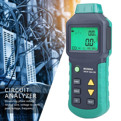 LCD Circuit Analyzer, laagspanningsverdeler, fouttester, RCD GFCI stopcontacten, AC220V, MS5908C, wisselspanning, meting massabeleidingsimpedantie (EU stekker)