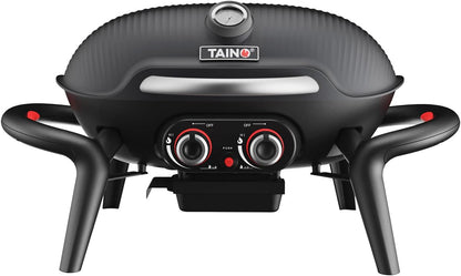 TAINO KENAI Gas Barbecue for Camping, Table Grill, Balcony Grill, Gas, Outdoor Kitchen, Thermometer, Aluminium Casting, Black - QUORE