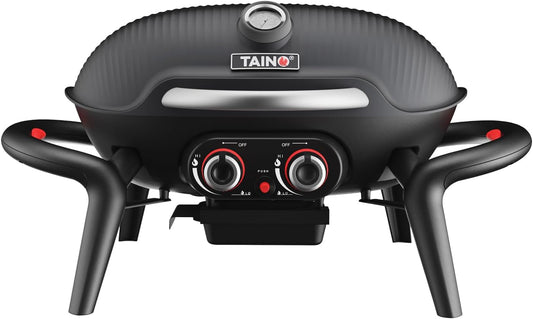 TAINO KENAI Gas Barbecue for Camping, Table Grill, Balcony Grill, Gas, Outdoor Kitchen, Thermometer, Aluminium Casting, Black - QUORE
