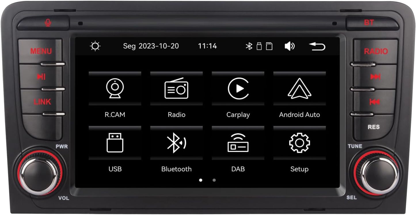 Auto Stereo voor Audi A3 S3 RS3 2003-2012 7 inch Touch Screen Car Radio Compatibel systeem met draadloze Carplay Android Auto, ontvanger AM/FM/Bluetooth/USB