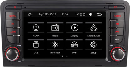 Auto Stereo voor Audi A3 S3 RS3 2003-2012 7 inch Touch Screen Car Radio Compatibel systeem met draadloze Carplay Android Auto, ontvanger AM/FM/Bluetooth/USB
