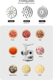 Elektrische Vleesmolen - 3000W - Voor Alle Soorten Vlees - Worstenmaker - Gehakt - Zilver - QUORE