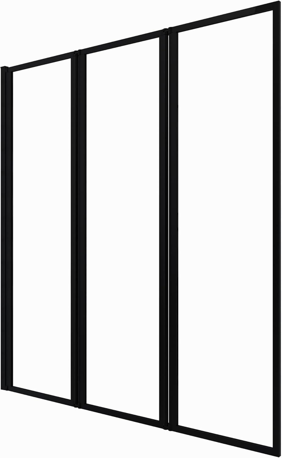 MARWELL Douchewand Triple Black 3-delig, 125 x 143 cm, opvouwbare douchewand voor badkuip, 4 mm veiligheidsglas, mat zwart