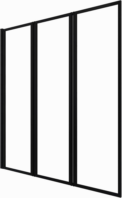 MARWELL Douchewand Triple Black 3-delig, 125 x 143 cm, opvouwbare douchewand voor badkuip, 4 mm veiligheidsglas, mat zwart