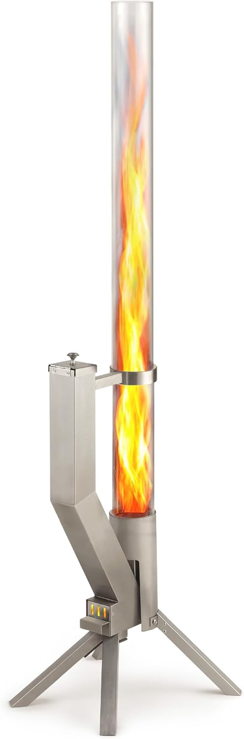 Vuurbuis, roestvrijstalen vuurzuil en pelletfakkel voor een geweldig sfeervuur, elegante terrasverwarmer en tuinhaard, alternatief voor je terras en tuin, zilver
