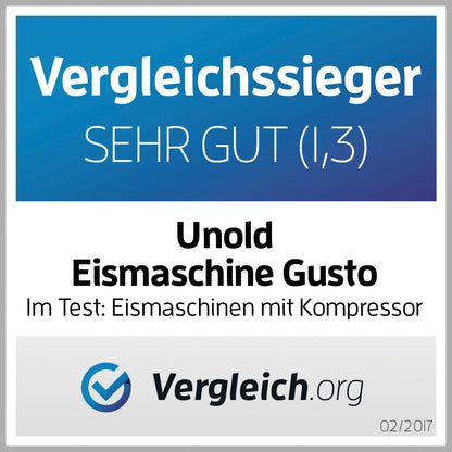 UNOLD 48845 Gusto IJsmachine, met zelfkoelende compressor, 180 W, 2 l volume, elegante roestvrijstalen behuizing, lcd-display, digitale timer