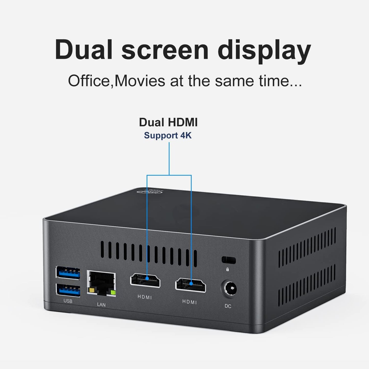 KUYiA Mini PC, desktop computer, Windows10, business gaming home office, 8GB RAM128G SSDCeleronJ4125 up to 2.7GHz processor, supports 4K HDMI Dual WiFi 2.4G + 5.8G Ethernet 1000M USB 3.0X4 BT4.0 - QUORE