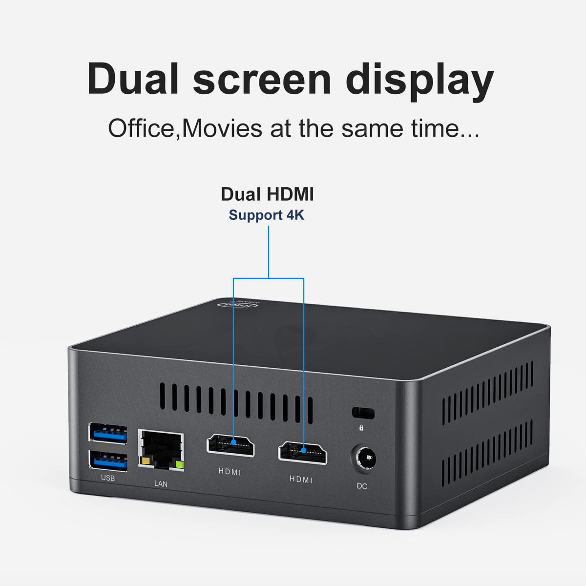 KUYiA Mini PC, desktop computer, Windows10, business gaming home office, 8GB RAM128G SSDCeleronJ4125 up to 2.7GHz processor, supports 4K HDMI Dual WiFi 2.4G + 5.8G Ethernet 1000M USB 3.0X4 BT4.0 - QUORE