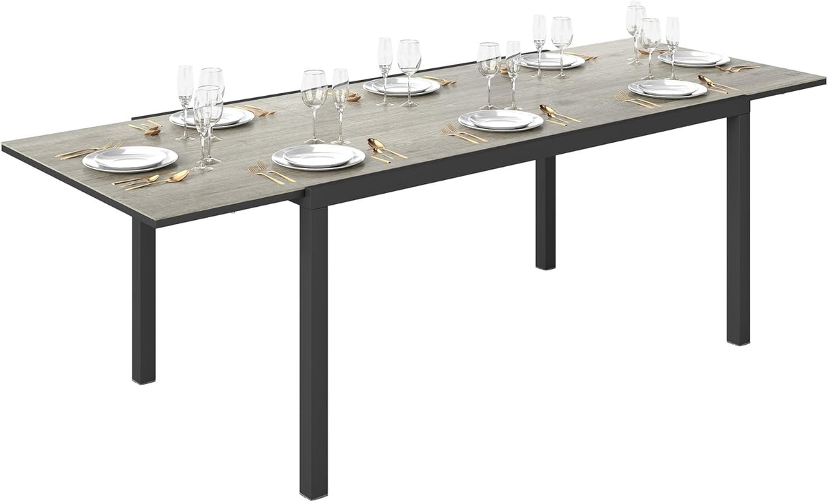 Uitschuifbare Tuintafel – Tuinmeubel – Terrastafel – Balkon Tafel – Eettafel Buiten – Weerbestendig – 160-240x90 cm – Kunststof Houtlook