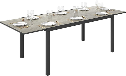 Uitschuifbare Tuintafel – Tuinmeubel – Terrastafel – Balkon Tafel – Eettafel Buiten – Weerbestendig – 160-240x90 cm – Kunststof Houtlook