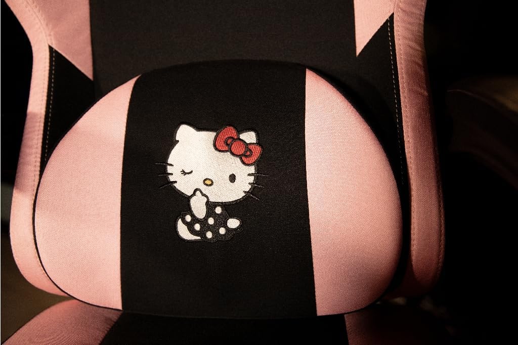 Konix Hello Kitty Gaming-bureaustoel, zithoek 150 graden, frame van hout en metaal, kussens, voetensteun, zwart en roze