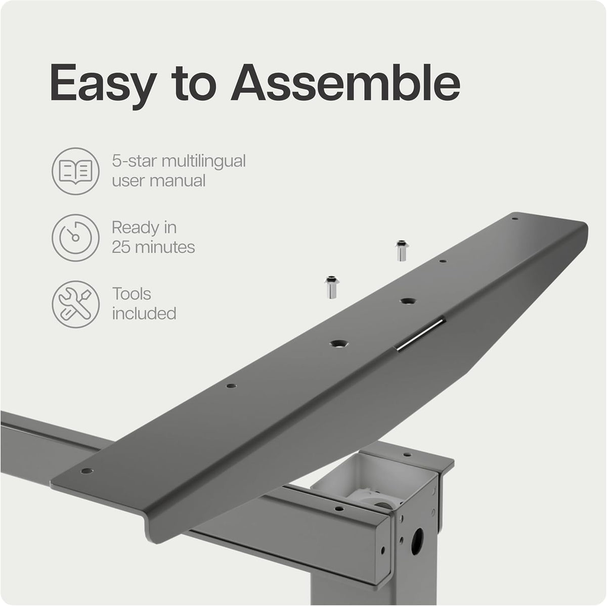 Desktronic Desk HomeOne Frame - Height Adjustable Desk, Standing Desk, Table Frame, Height Adjustable, Electric Desk with Touch Screen and Charging Ports, Grey - QUORE