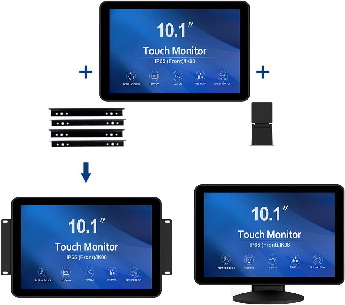 GreenTouch 10,1 inch 10 punten waterdichte industriële PCAP touchscreen LCD-monitor met open frame 1280 x 800 zwart