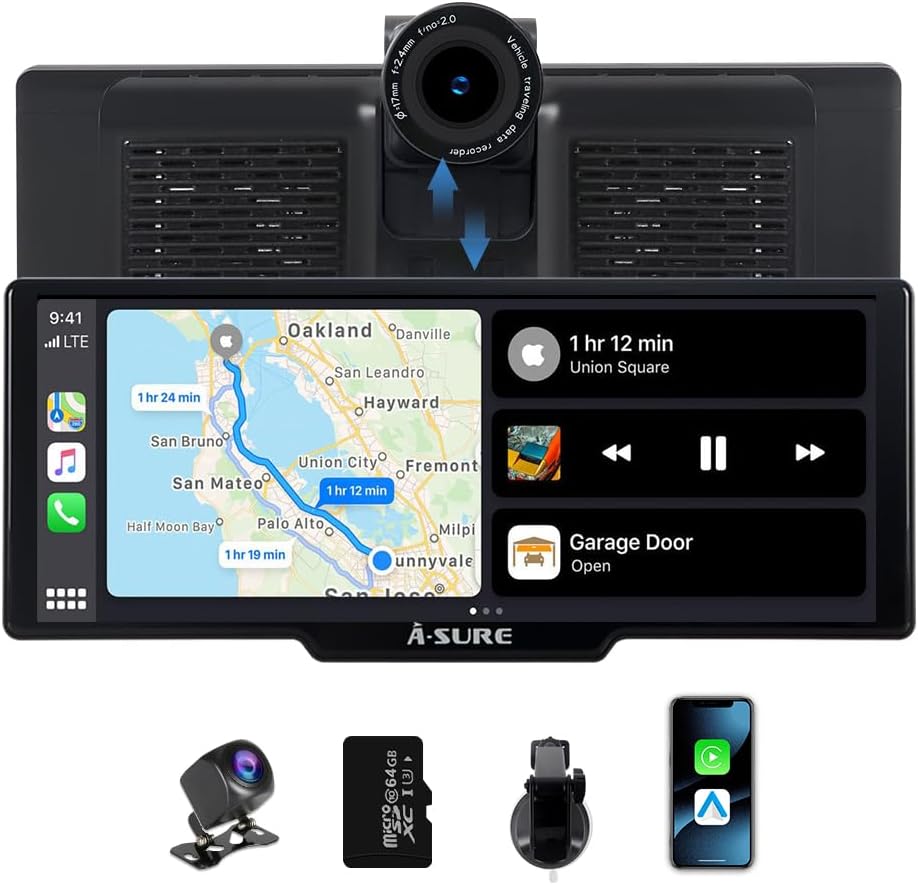 CarPlay Auto 9,26 Inch – Autoscherm – Autoradio – CarPlay Scherm – Navigatiescherm – Draadloze CarPlay En Android Auto – 4K UHD Frontcamera En 1080P Achteruitrijcamera