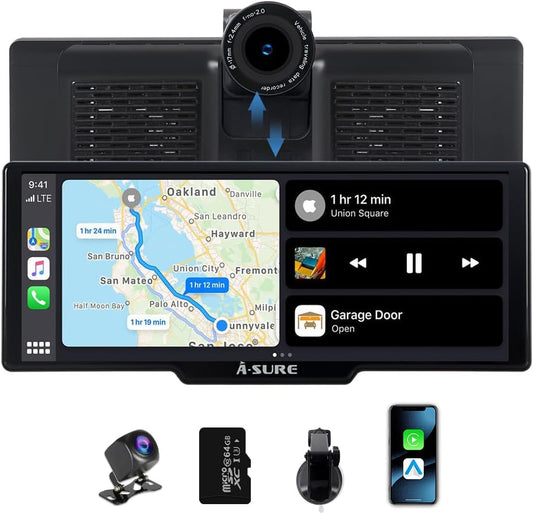 CarPlay Auto 9,26 Inch – Autoscherm – Autoradio – CarPlay Scherm – Navigatiescherm – Draadloze CarPlay En Android Auto – 4K UHD Frontcamera En 1080P Achteruitrijcamera