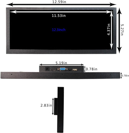 Portable Monitor – Draagbaar Scherm – Extra Laptop Scherm – Breedbeeld LCD – USB VGA Monitor – 12,3 Inch IPS Scherm – 600 Nit Helderheid – Metaal Behuizing Met Speakers