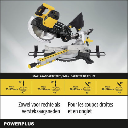 Powerplus electric mitre saw POWX075730S - 2100W telescopic saw, Ø254mm - straight & mitre - laser - with 1 acc.