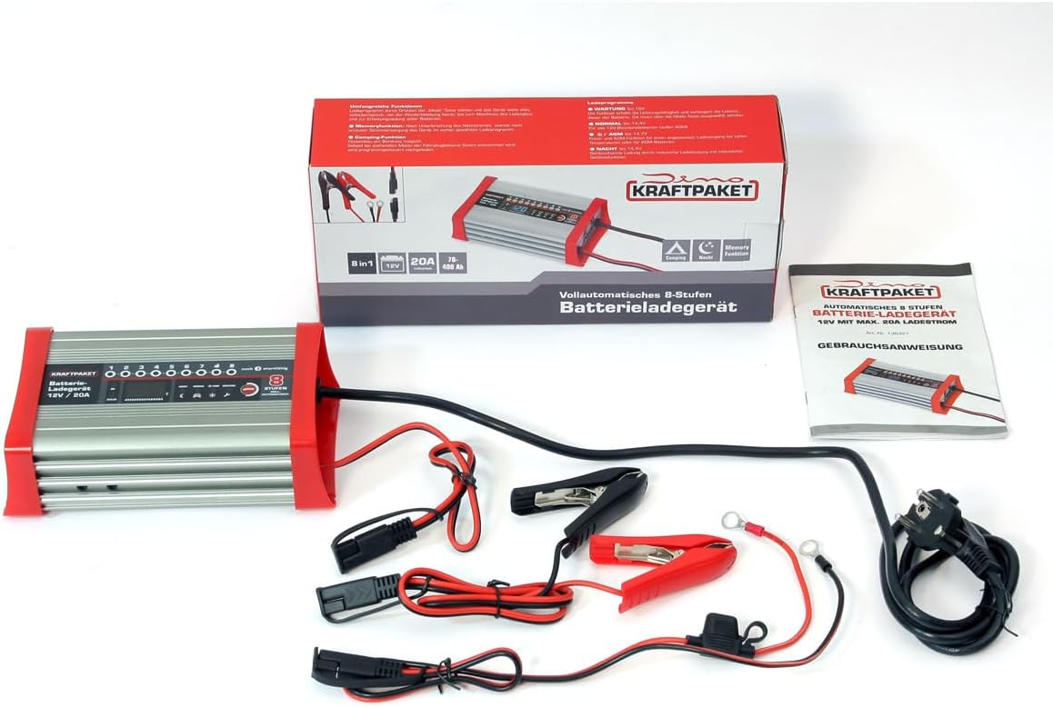 Acculader – Batterijlader – Oplader – Auto-oplader – 12V 20A Slim Automatisch Laadsysteem – Compatibel Met WET, GEL, AGM, EFB Batterijen