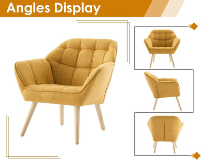chairus Single Sofa Accent Chair Set of 2 Linen Tub Chairs Upholstered for Living Room Modern Cocktail Armchair with Wooden Legs (Yellow-2)
