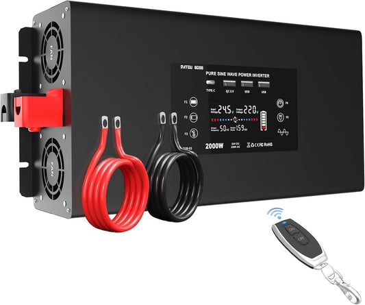 Omvormer 24V Naar 230V Zuivere Sinus – Spanningsomvormer – Stroomomvormer – Inverter – Zuivere Sinus Omvormer – 2000W/4000W Vermogen – 2x EU Stopcontacten, USB, QC3.0 En Type-C