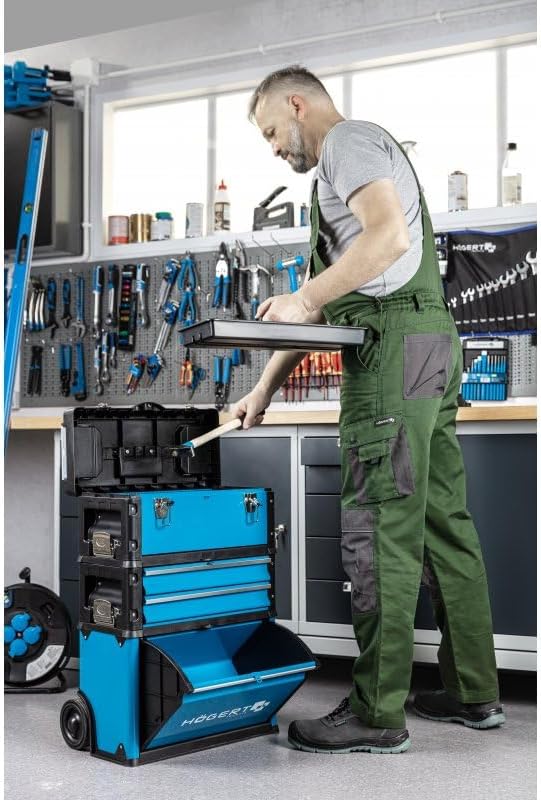HÖGERT Technik Gereedschapskist - 3-delig, modulair, mobiele servicekast met laden, 45 kg capaciteit, geïntegreerde wielen en telescopische handgreep, ideaal voor onderhoudsdiensten, werkplaatsen en