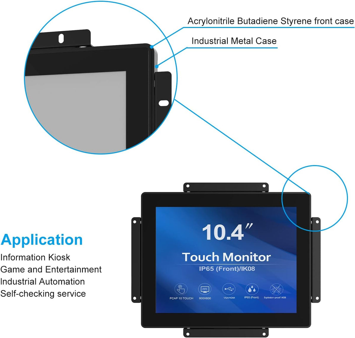 GreenTouch 10.4 inch 10 Punten Voor Waterdichte Industriële Open Frame PCAP Touchscreen Lcd scherm Monitor 800x600 Zwart
