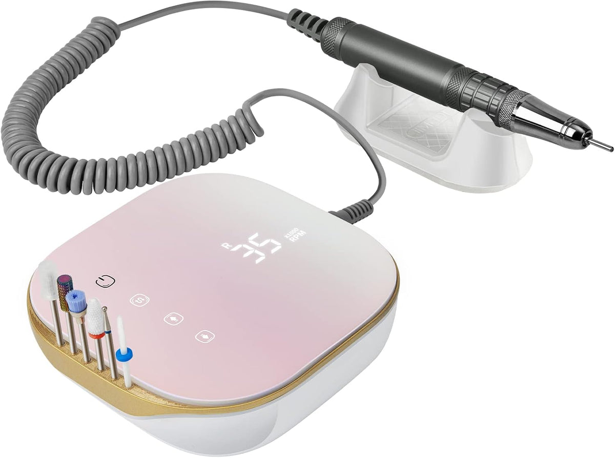Madenia Touchpro Elektrische Nagelboor 35000 RPM, Professionele Elektrische Nagelvijlen Set voor Gelnagels en Acrylnagels, met HD Digitaal Display, Stil, Trillingsarm (Licht Roze)