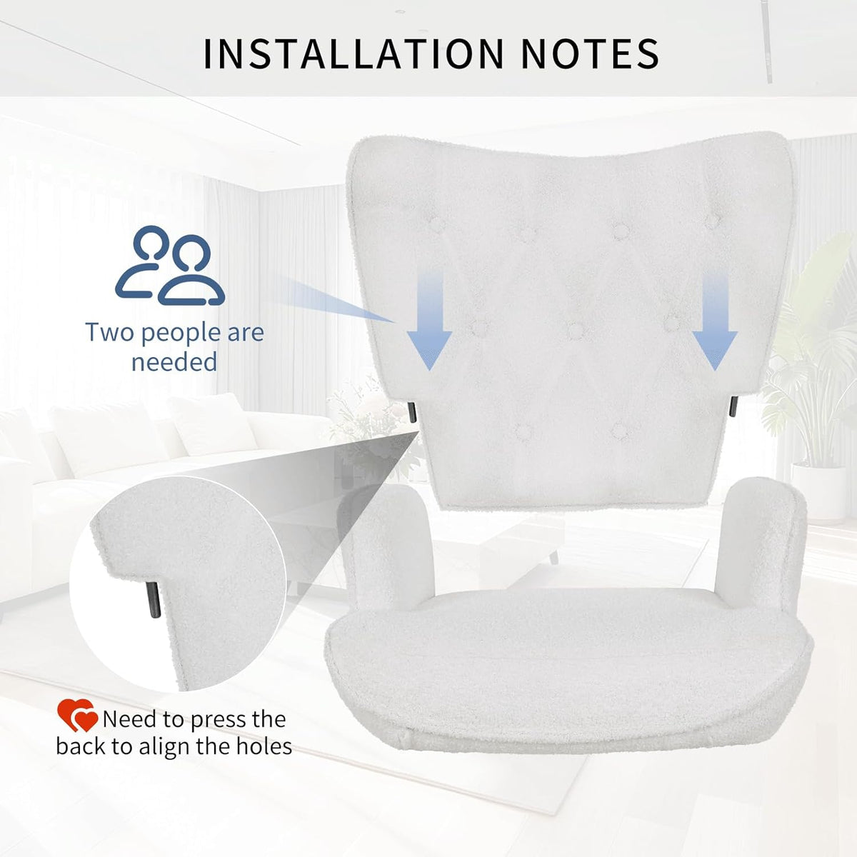 Fauteuil – Relaxstoel – Loungefauteuil – Leunstoel – Wit Teddy Stof – Ergonomisch Vleugelontwerp – Belastbaar Tot 168 kg