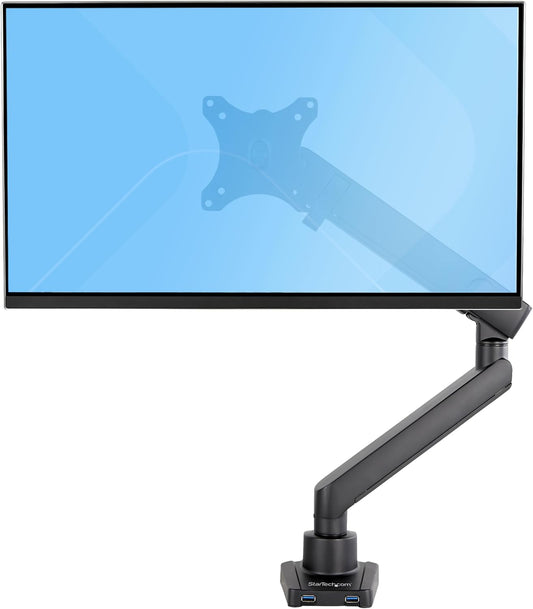 StarTech.com Monitorarm voor bureaumontage met 2x USB 3.0-poorten - Slanke Full Motion verstelbare enkele monitor VESA-montage tot 8 kg scherm - Ergonomische scharnierende arm -