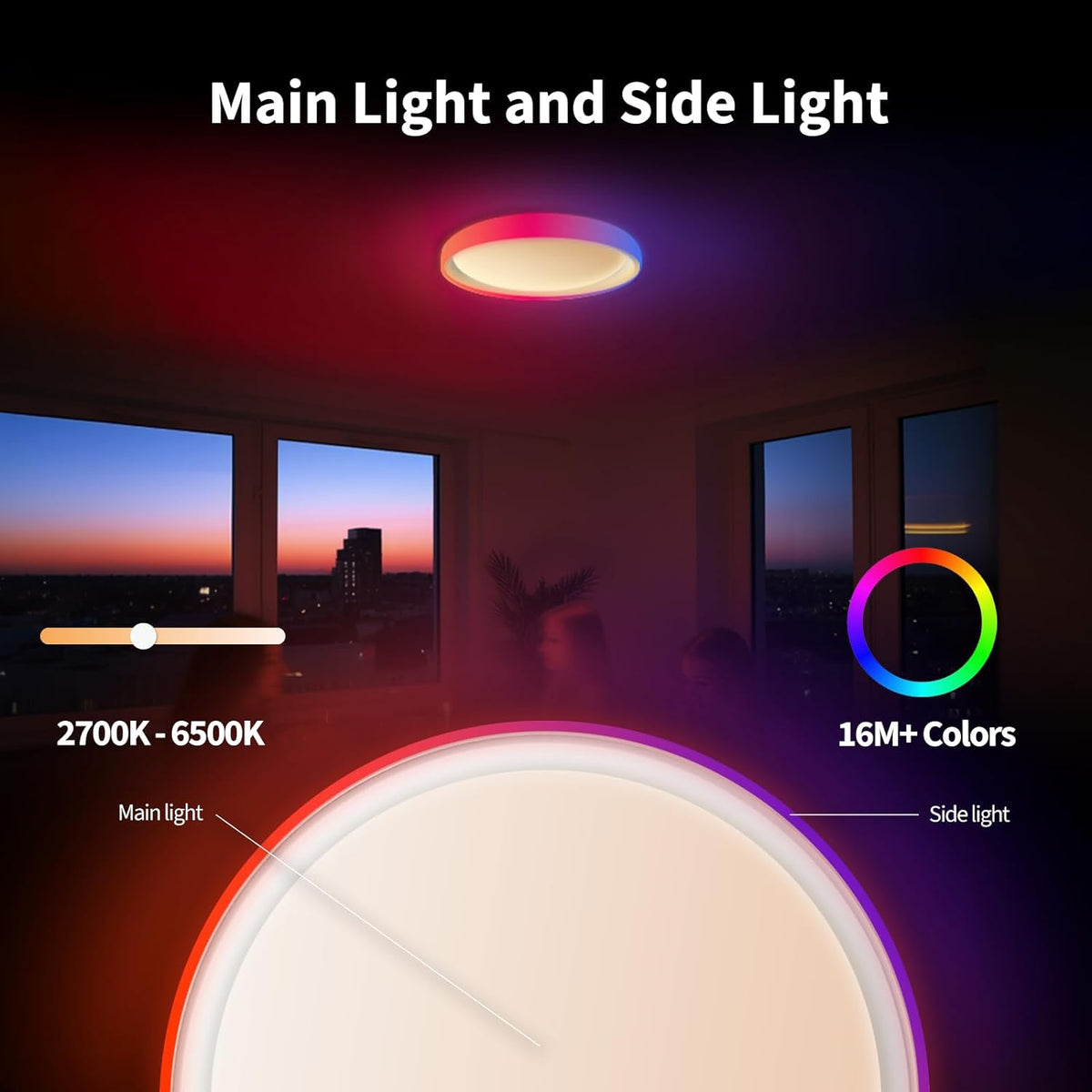 Aqara Ceiling light T1M, requires Zigbee 3.0 HUB, RGB+IC with gradient effects, 40W 3450 lm, 2700-6500 K Tunable white, supports HomeKit, Alexa, Google and IFTTT [Energy Class E], Matter over Bridge - QUORE
