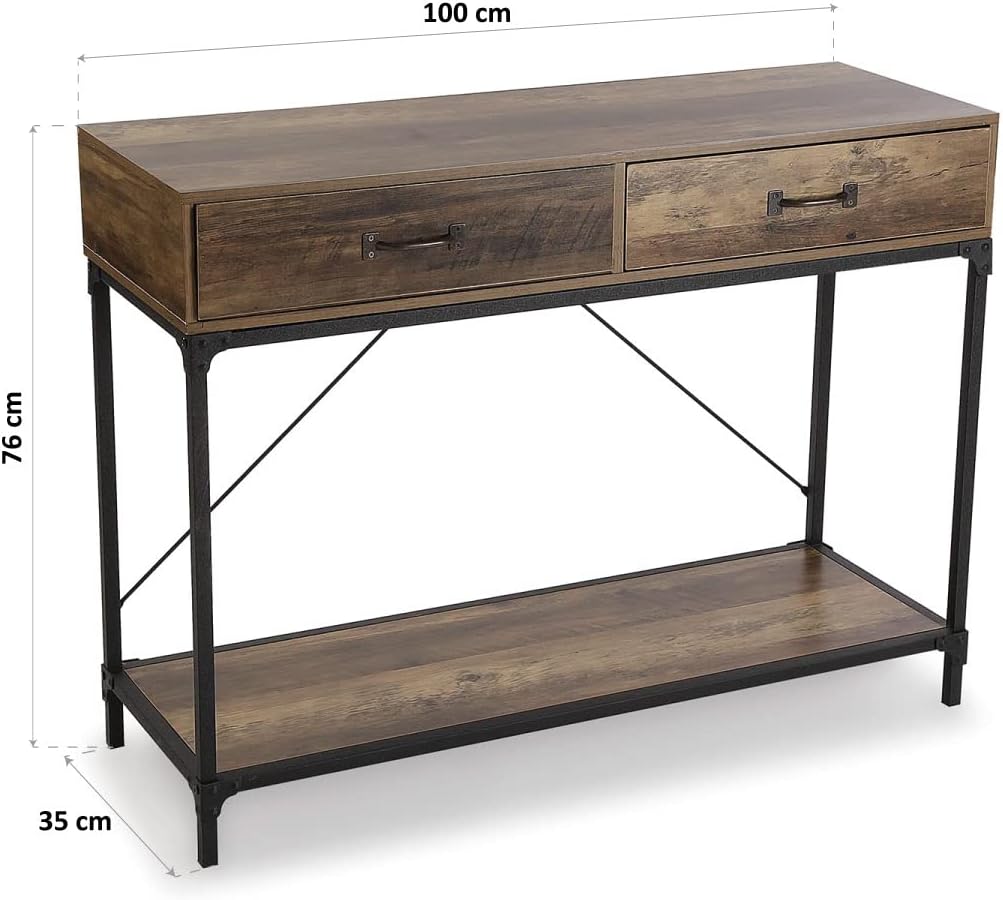 Versa Bremen Smalle hal of vestibule Entree hal meubilair, Console Tafel, met 2 lades, Afmetingen (H x B x H) 76 x 100 x 35 cm, Hout, Kleur Bruin
