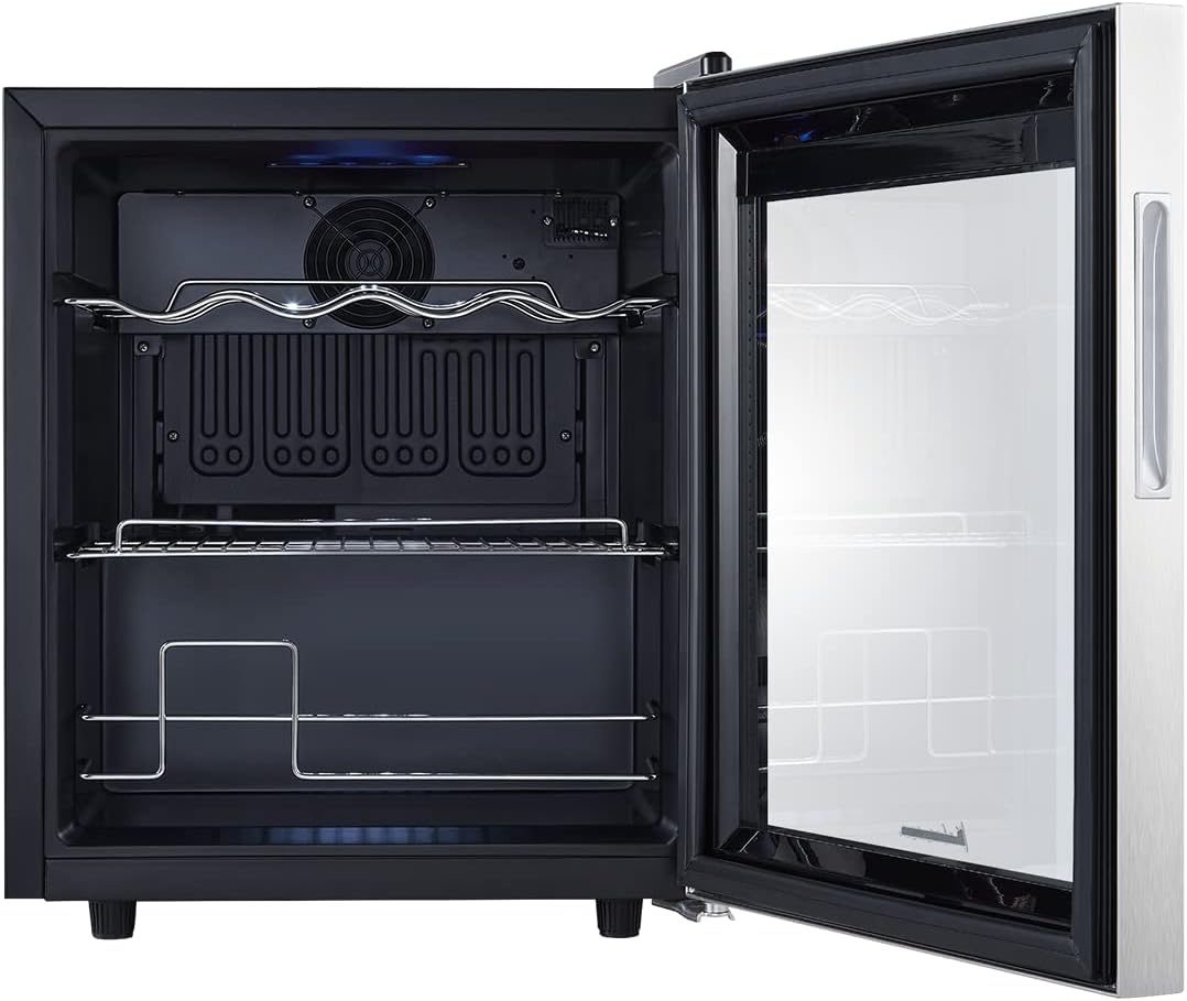 Mini-koelkast – Drankkoelkast – Compacte Koelkast – Flessenkoelkast – Koelbox – Touchbediening – Instelbare Temperatuur 5-18 °C – Glazen Deur Roestvrij Staal 40 Liter