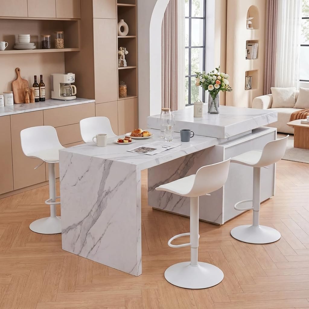 YOUNIKE Barkruk set van 2 wit, in hoogte verstelbare draaibare barstoel met rugleuning, hoge barstoelen als keukenstoel, toonstoel, praktische barkruk voor toonbank, keuken eetkamer