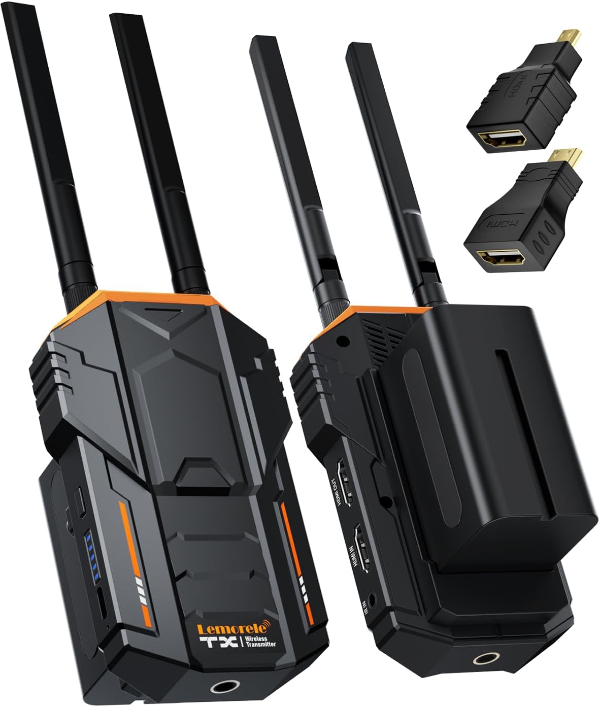 Lemorele 5G 1080P draadloze videotransmissiekit 200M, HDMI draadloze videozender en ontvanger met HDMI- en IR-lus voor DSLR, bioscoop en fotografie, 2 x 4400 mAh batterij inbegrepen
